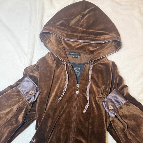 BCBGMAXAZRIA Brown Velour Hoodie Jacket Velour Hoodie Jacket Size XL - Picture 2 of 8